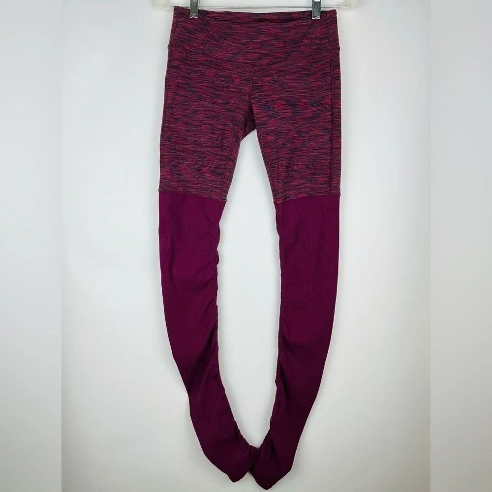 Alo Yoga Goddess Space Dye Burgundy Ribbed Mixed Media Leggings